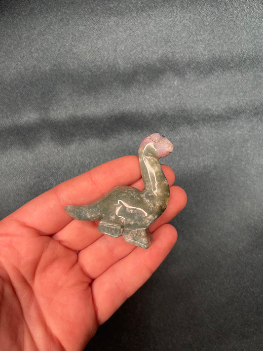 Moss Agate Dino Carving